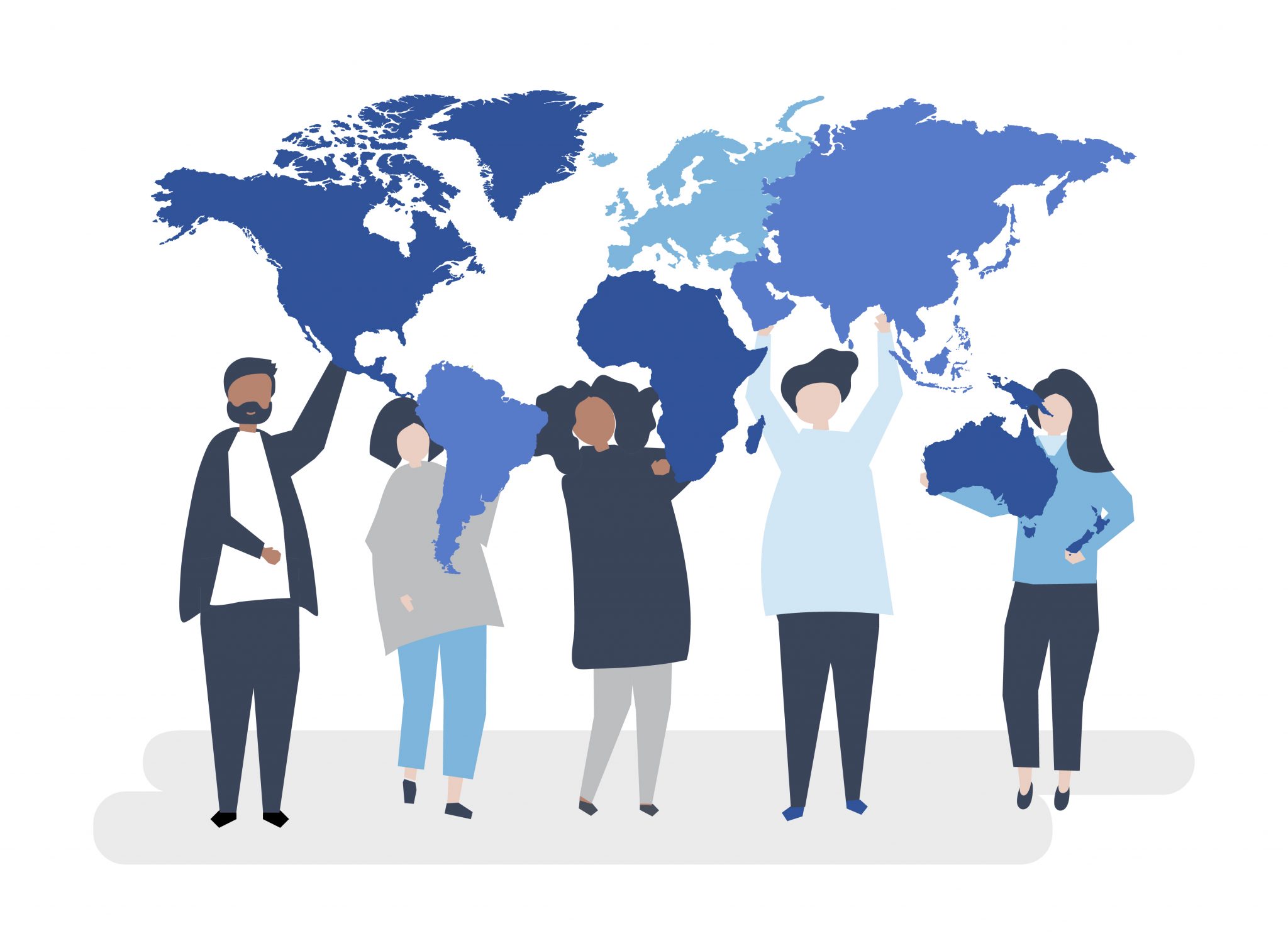 איור של אנשים ומפת עולם