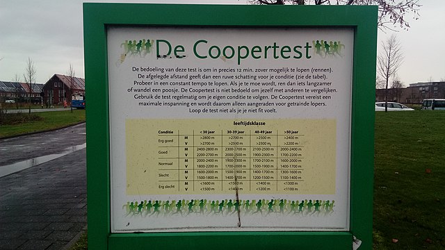 שלט המפרט את רמות ההישג במבחן קופר