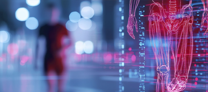 המעבדה להתנהגות מוטורית בתמונה הדמייה של גוף האדם וברגע בן אדם הולך ברחוב